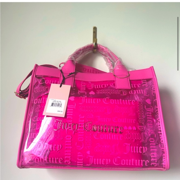 Juicy Couture Viral Beachin’ Pink Heart Clear Large Tote, 2 Piece Set NWOT - Picture 2 of 8